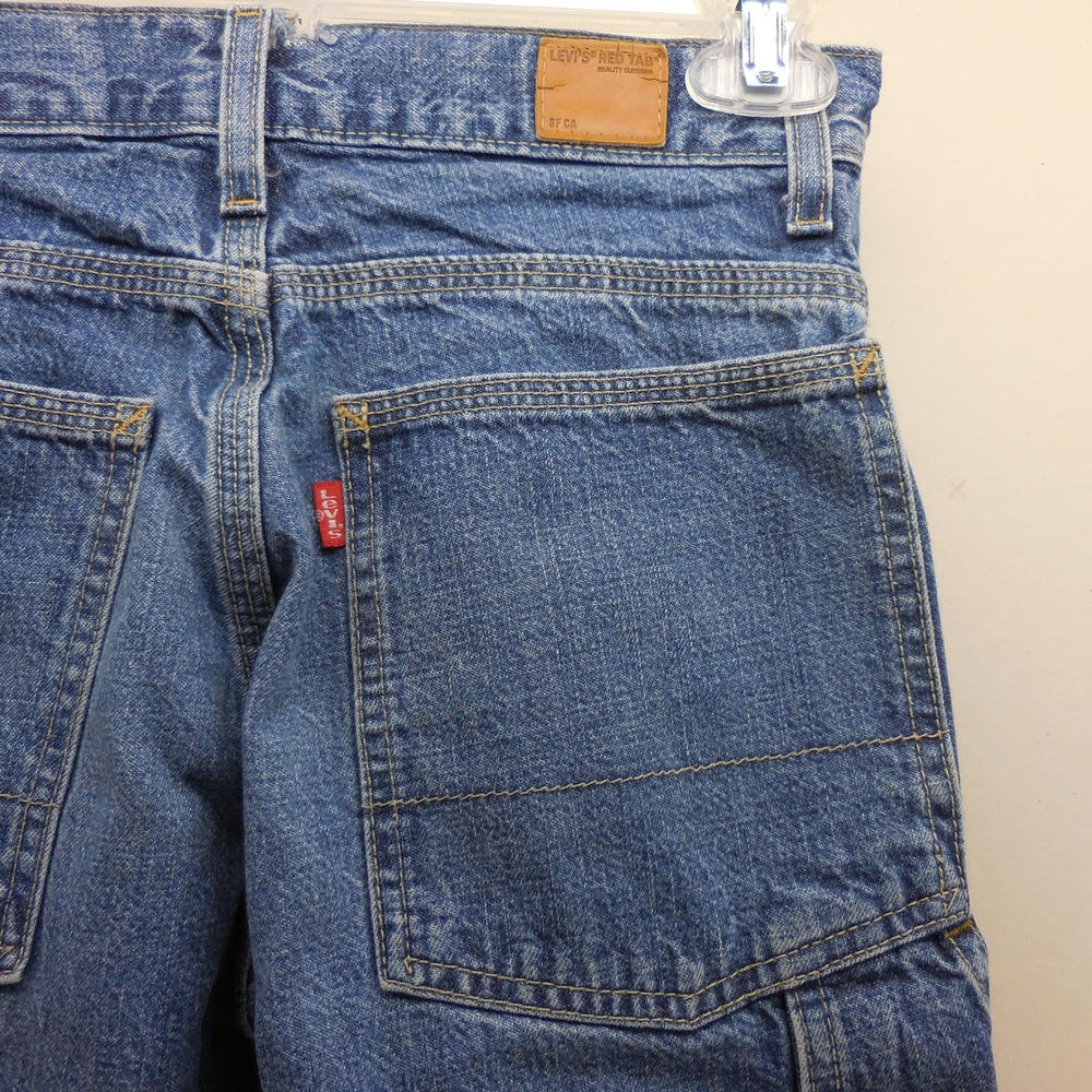 Vintage Levis Red Tab Carpenter Denim Shorts Blue Y2K Size 12 26 Waist